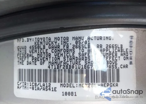 2001 Toyota Avalon Xls from USA, damaged, VIN 4T1BF28B01U186735